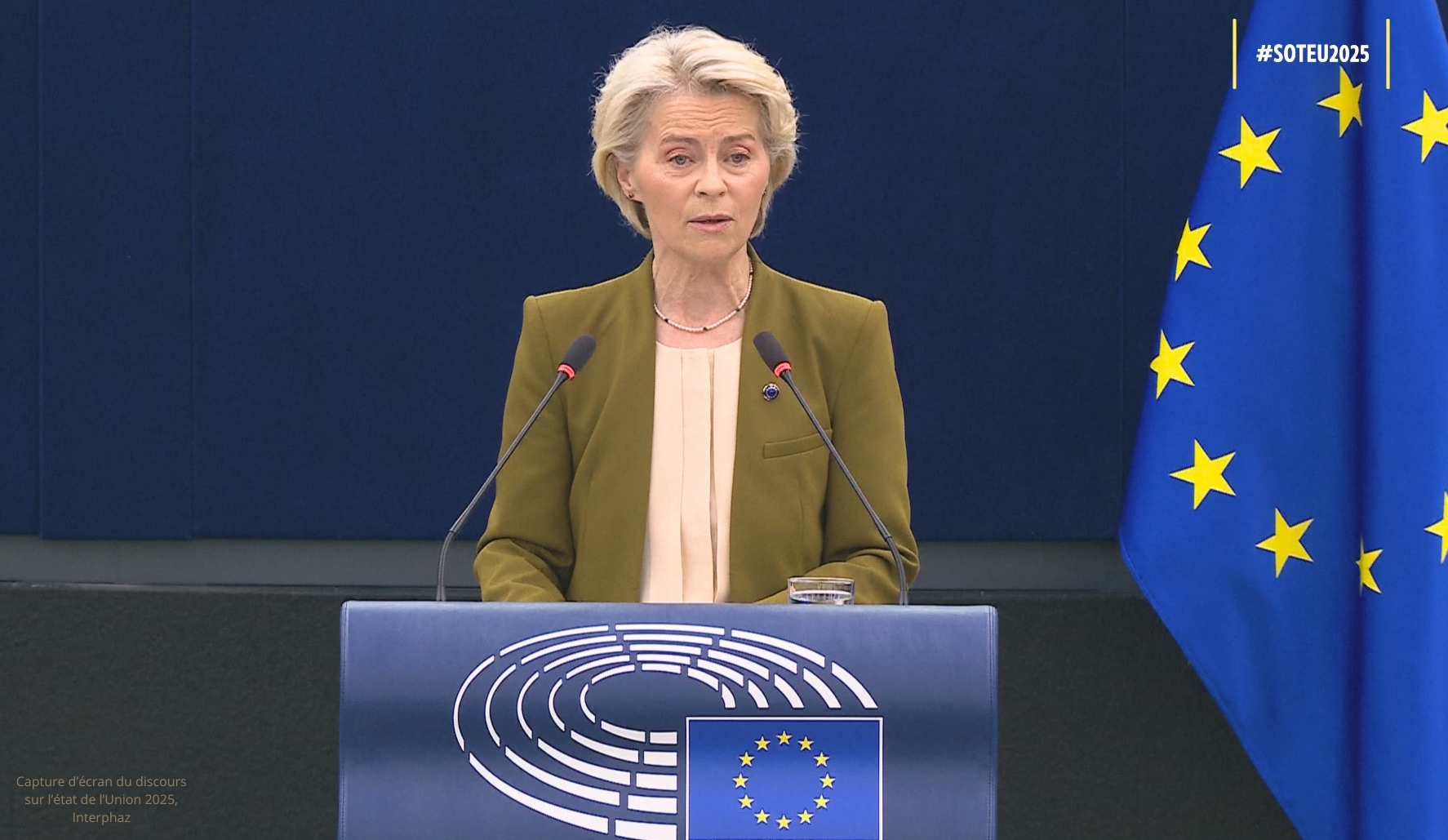 La présidente de la Commission européenne, Ursula von der Leyen, pendant le Discours sur l'état de l'Union 2025